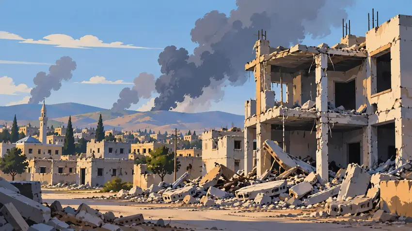 A damaged building in southern Syria after Jordanian air strikes targeted armed group hideouts in Daraa and Suwayda provinces.