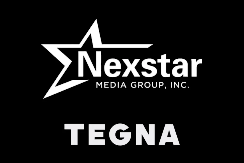 Nexstar Media Group and Tegna logos displayed side by side following FCC-approved merger